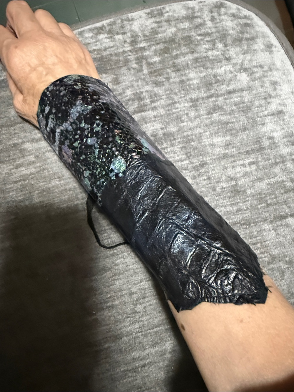 Mens Black Leather Wrist Bracer with Iridescent AccentOr Woman’s two